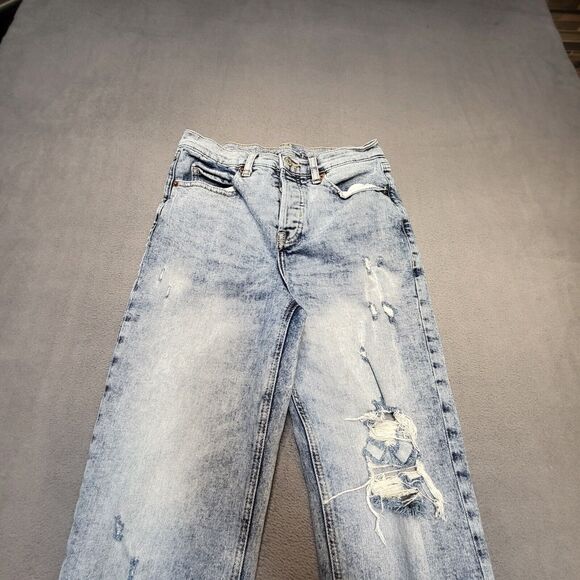 Old Navy Jeans Womens 4 Blue Sky Hi Straight Button Fly Distressed Denim Stretch - Picture 2 of 11